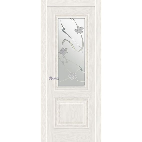 Фото ульяновской двери Элеганс 1 в цвете белый ясень стекло витраж очарование