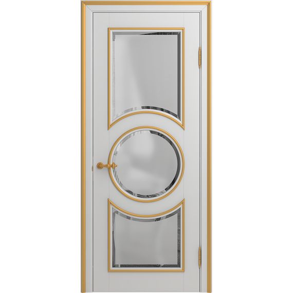 Межкомнатная дверь массив бука Viporte Лацио Амбиенте белая эмаль патина золото остекление 3