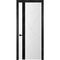Фото белой двери Геометрия 6 с чёрным наличником остеклённая