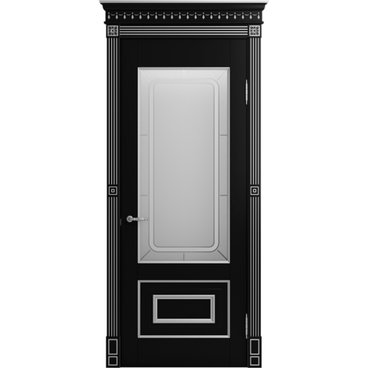 Межкомнатная дверь массив бука Viporte Неаполь нуар патина серебро остеклённая