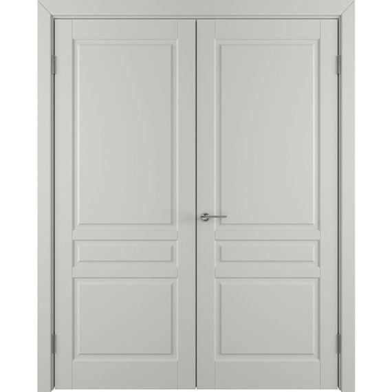 Фото глухой двухстворчатой распашной двери Бриз светло-серая эмаль