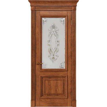 Межкомнатная дверь массив дуба Alvero Екатерина орех остеклённая