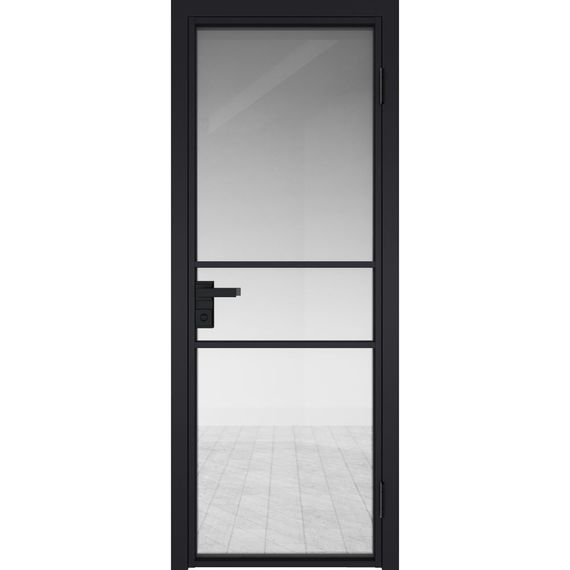 Межкомнатная алюминиевая дверь 2AG чёрная матовая RAL 9005 остеклённая