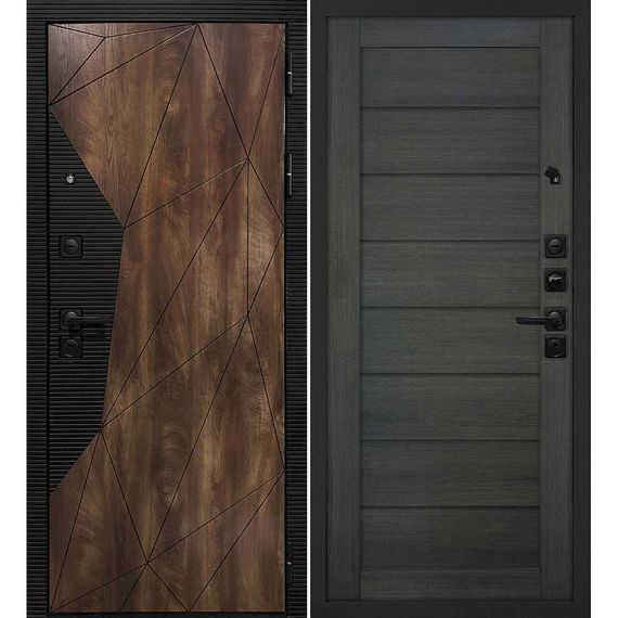 Входная дверь Лофт-2 дуб коньяк патина чёрный кварц панель сборная грей
