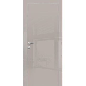 Межкомнатная дверь HGX-1 латте глянец с алюминиевой кромкой