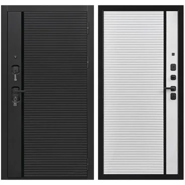 Входная дверь Стайл ПВХ чёрная мягкая шагрень панель ПВХ белая мягкая шагрень