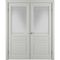 Фото двухстворчатой распашной двери Бриз светло-серая эмаль со стеклом