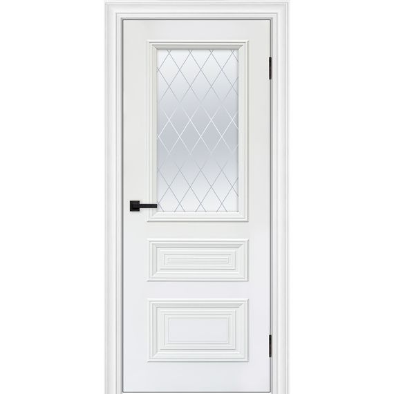 Межкомнатная дверь эмаль Багет 3 белый RAL 9003 остеклённая