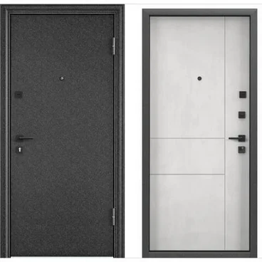 Входная дверь Delta PRO MP чёрный шёлк D-33 ПВХ бетон известковый