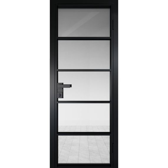Межкомнатная алюминиевая дверь 14AG чёрная матовая RAL 9005 остеклённая