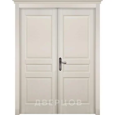 Межкомнатная распашная двустворчатая дверь массив ольхи ОКА Валенсия эмаль слоновая кость глухая