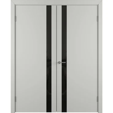 Двухстворчатая распашная дверь Флэт светло-серая эмаль со стеклом