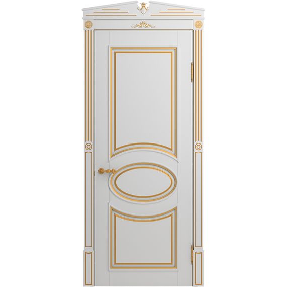 Межкомнатная дверь массив бука Viporte Лацио белая эмаль патина золото глухая