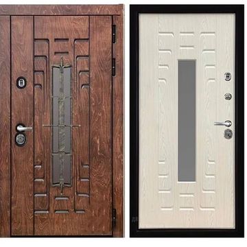 Входная уличная дверь Викинг лиственница морёная ПВХ слоновая кость