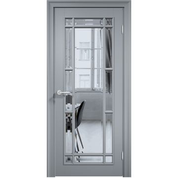 Межкомнатная дверь эмаль Дверцов Брессо 4 цвет серый RAL 7047 остеклённая