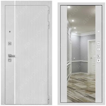 Входная дверь Президент Лайн ПВХ белый матовый панель зеркало INFINITY