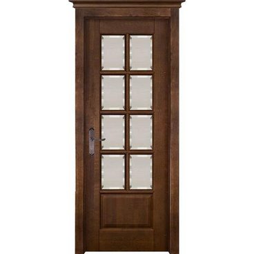 Межкомнатная дверь массив ольхи ОКА Лондон 1 античный орех остеклённая