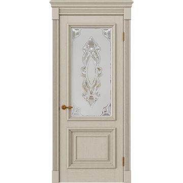 Межкомнатная дверь массив дуба Alvero Екатерина белёный дуб остеклённая