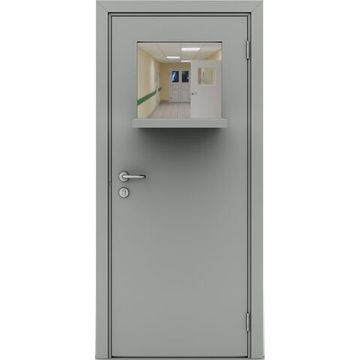 Влагостойкая дверь серая с выпадающим окном