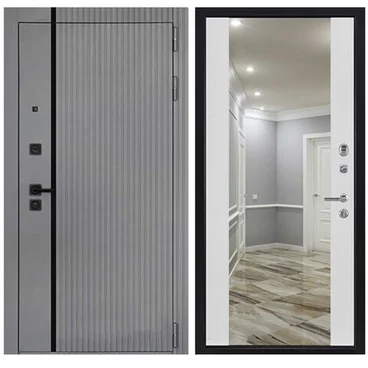 Входная дверь Президент Лайн ПВХ силк титан панель ПВХ белый снег с зеркалом