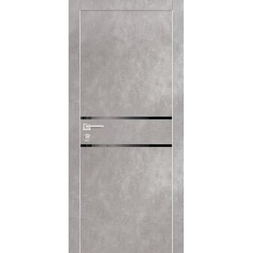 Межкомнатная дверь экошпон Profilo Porte PX-18 серый бетон с алюминиевой кромкой с 4-х сторон стекло Lacobel черный