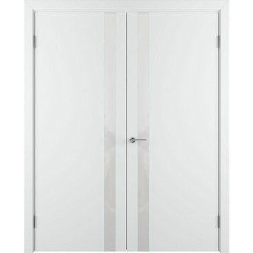 Двухстворчатая распашная дверь Флэт белая эмаль со стеклом