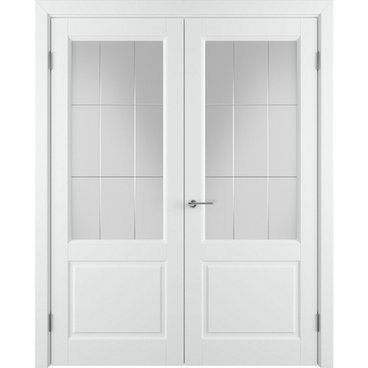Двухстворчатая распашная дверь Патриция белая эмаль со стеклом