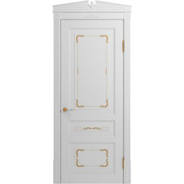 Межкомнатная дверь массив бука Viporte Бергамо Арт белая эмаль патина золото глухая