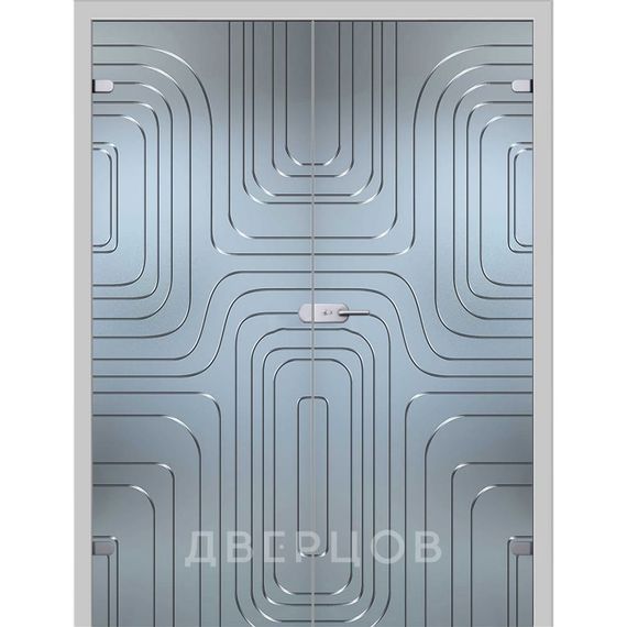 Фото стеклянной распашной двухстворчатой двери Линда с коробкой и наличниками в цвете манхеттен