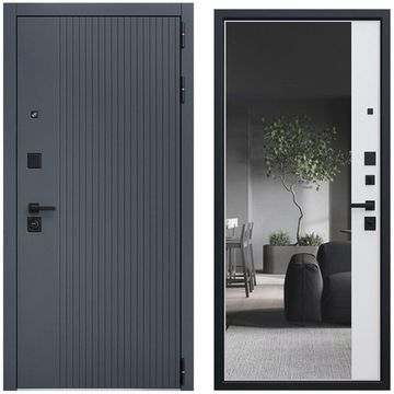 Входная дверь Вертикаль серая с зеркалом внутри