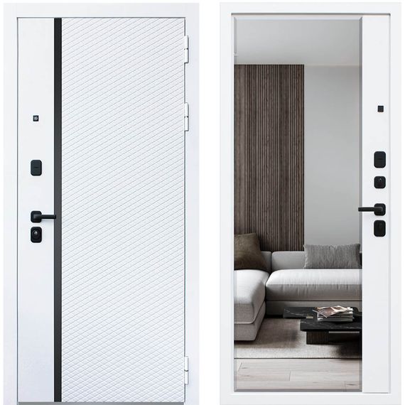 Входная дверь Ливерпуль белая с зеркалом внутри