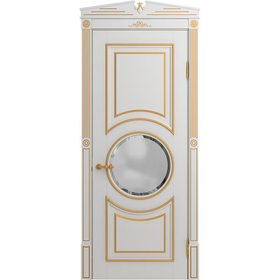 Межкомнатная дверь массив бука Viporte Лацио Амбиенте белая эмаль патина золото остекление 4