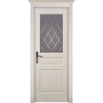 Межкомнатная дверь массив ольхи ОКА Валенсия эмаль слоновая кость остекленная