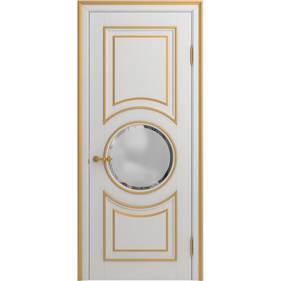 Межкомнатная дверь массив бука Viporte Лацио Амбиенте белая эмаль патина золото остекление 4