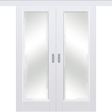 Раздвижная двустворчатая дверь Кобальт 42 магнолия остеклённая