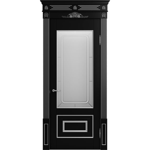 Межкомнатная дверь массив бука Viporte Неаполь нуар патина серебро остеклённая