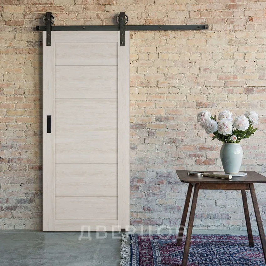 Фото обратной стороны амбарной двери купе Лофт 501.2 белёный дуб
