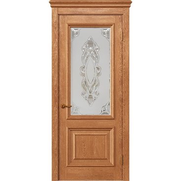 Межкомнатная дверь массив дуба Alvero Екатерина орех золотой остеклённая