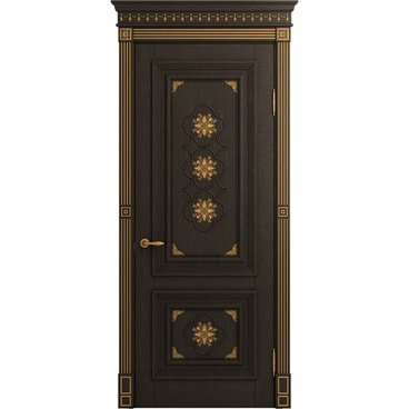 Межкомнатная дверь массив дуба Viporte Монако шоколад патина золото глухая