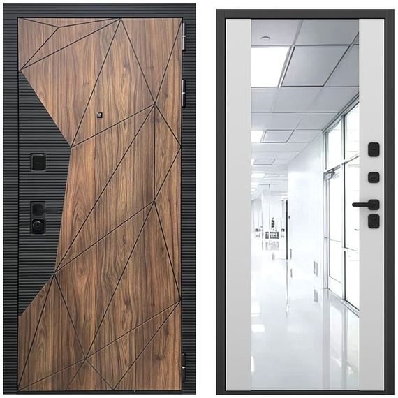 Входная дверь Континент американский орех / чёрный кварц панель зеркало Maxi манхеттен