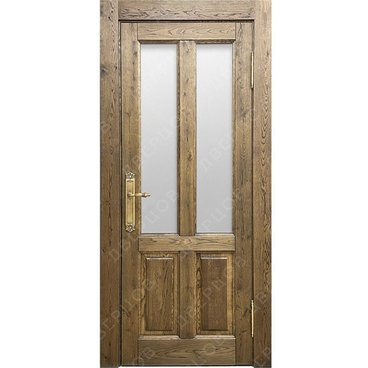 Входная дверь из массива дуба Авиано с сучками зелёное масло под стеклопакет