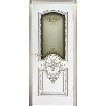 Межкомнатная дверь эмаль Марокко В3 белая патина золото со стеклом