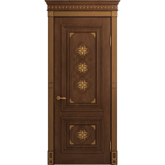 Межкомнатная дверь массив дуба Viporte Монако кофе патина золото глухая