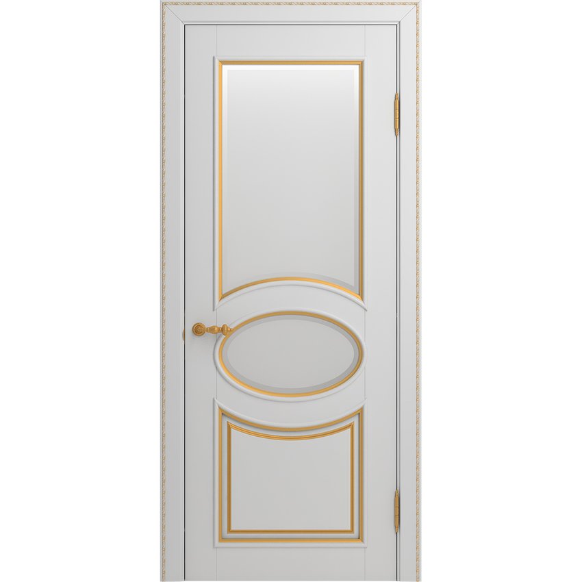 Межкомнатная дверь массив бука Viporte Лацио белая эмаль патина золото остеклённая