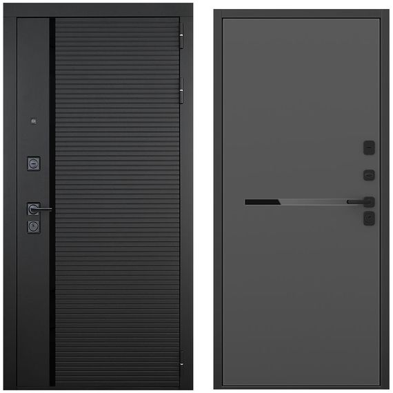 Входная дверь Пиано чёрный кварц панель горизонт антрацит