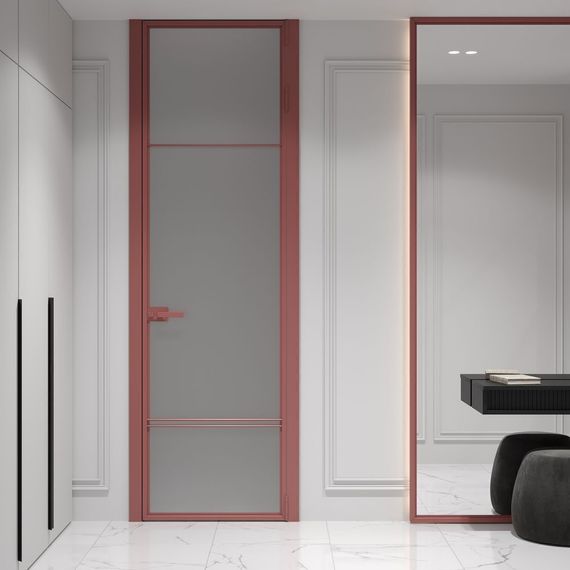 Алюминиевая межкомнатная дверь 4AХ никель матовый остеклённая