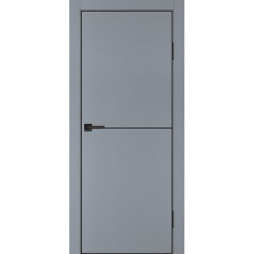 Межкомнатная серая дверь ПЭТ P-19 кромка ABS черная молдинг