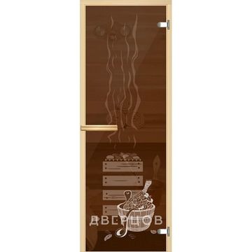 Дверь для сауны бронза матовая с рисунком Банька ручка магнит