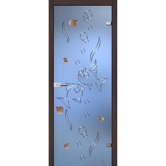 фотография стеклянной двери Елена белое сатинато с наличниками из экошпона в цвете венге мелинга