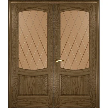 Межкомнатная дверь шпон Luxor Лаура 2 светлый морёный дуб распашная двустворчатая со стеклом